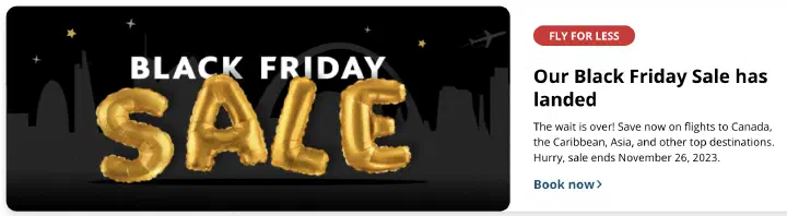 A screenshot of Air Canada Black Friday promotion.