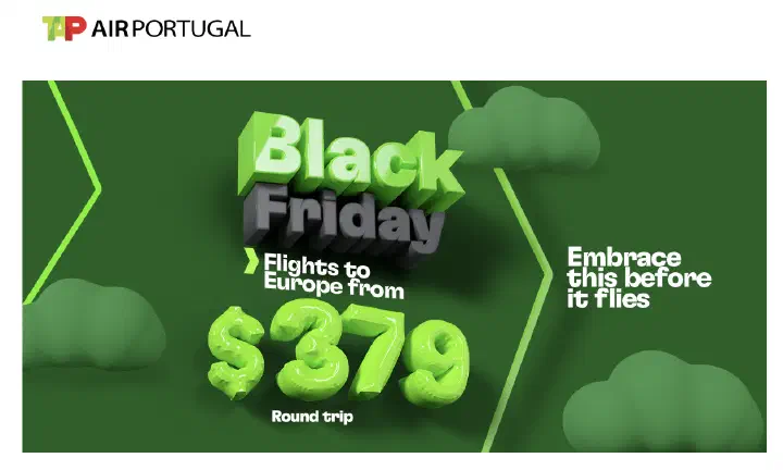 A screenshot of TAP Air Portugal email to promote its Black Friday sale.