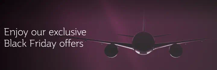 A screenshot of Qatar Airways Black Friday promotion.